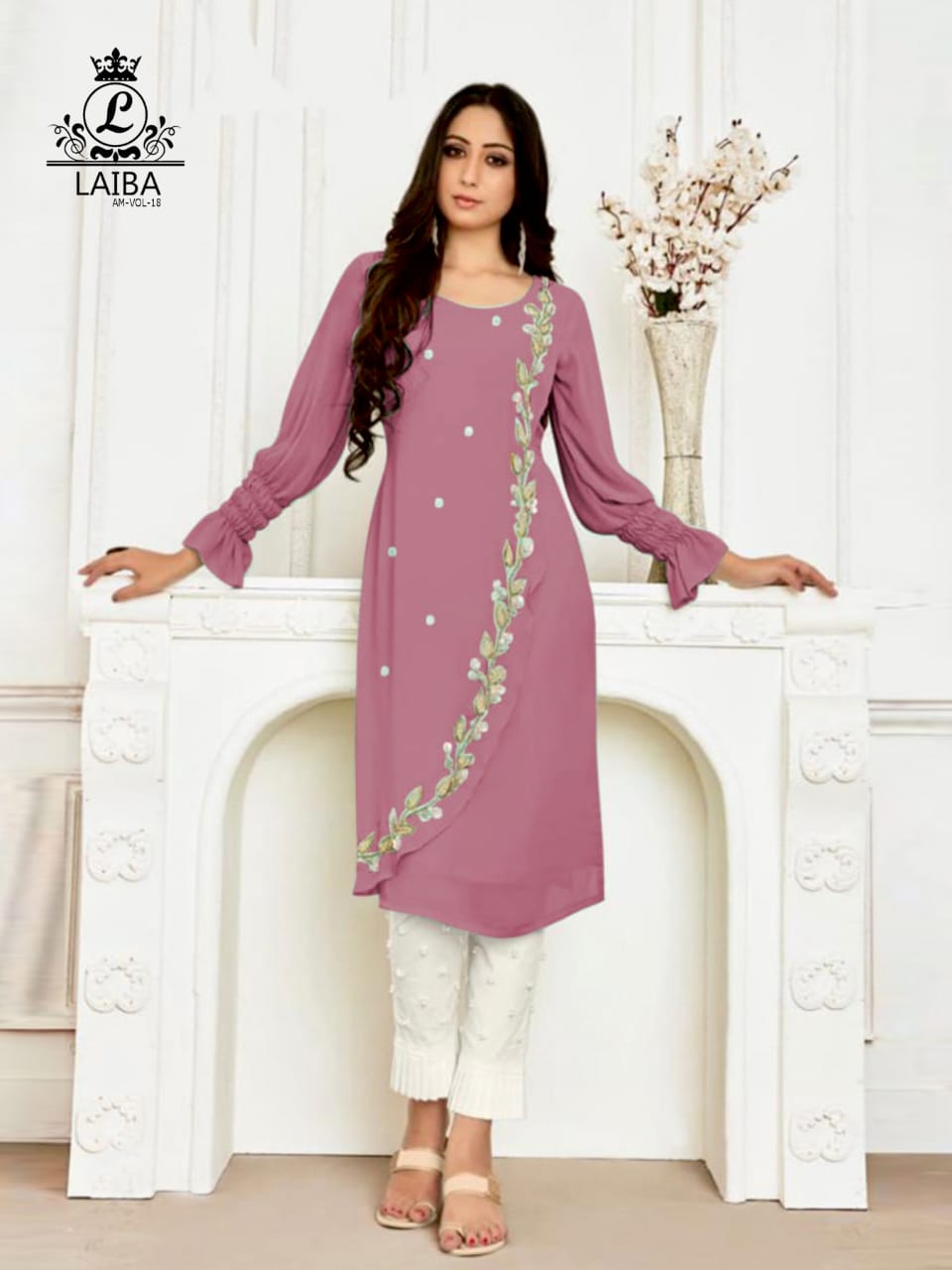 Buy Purple Floral Printed Georgette Naira Cut Casual Kurti From Ethnic Plus