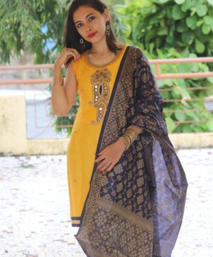 COTTON SALWAR KAMEEZ WITH YELLOW BANARASI DUPATTA