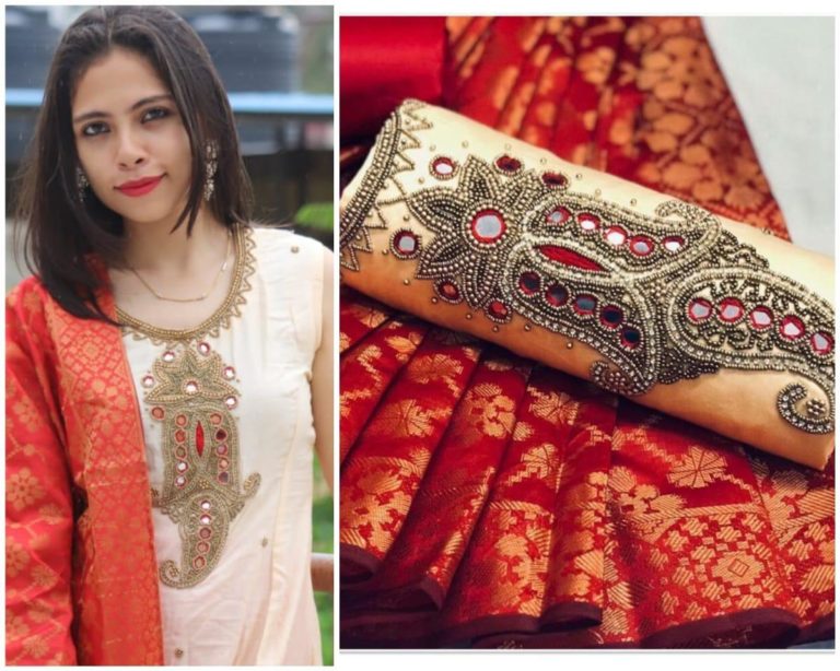 COTTON SALWAR KAMEEZ WITH RED BANARASI DUPATTA