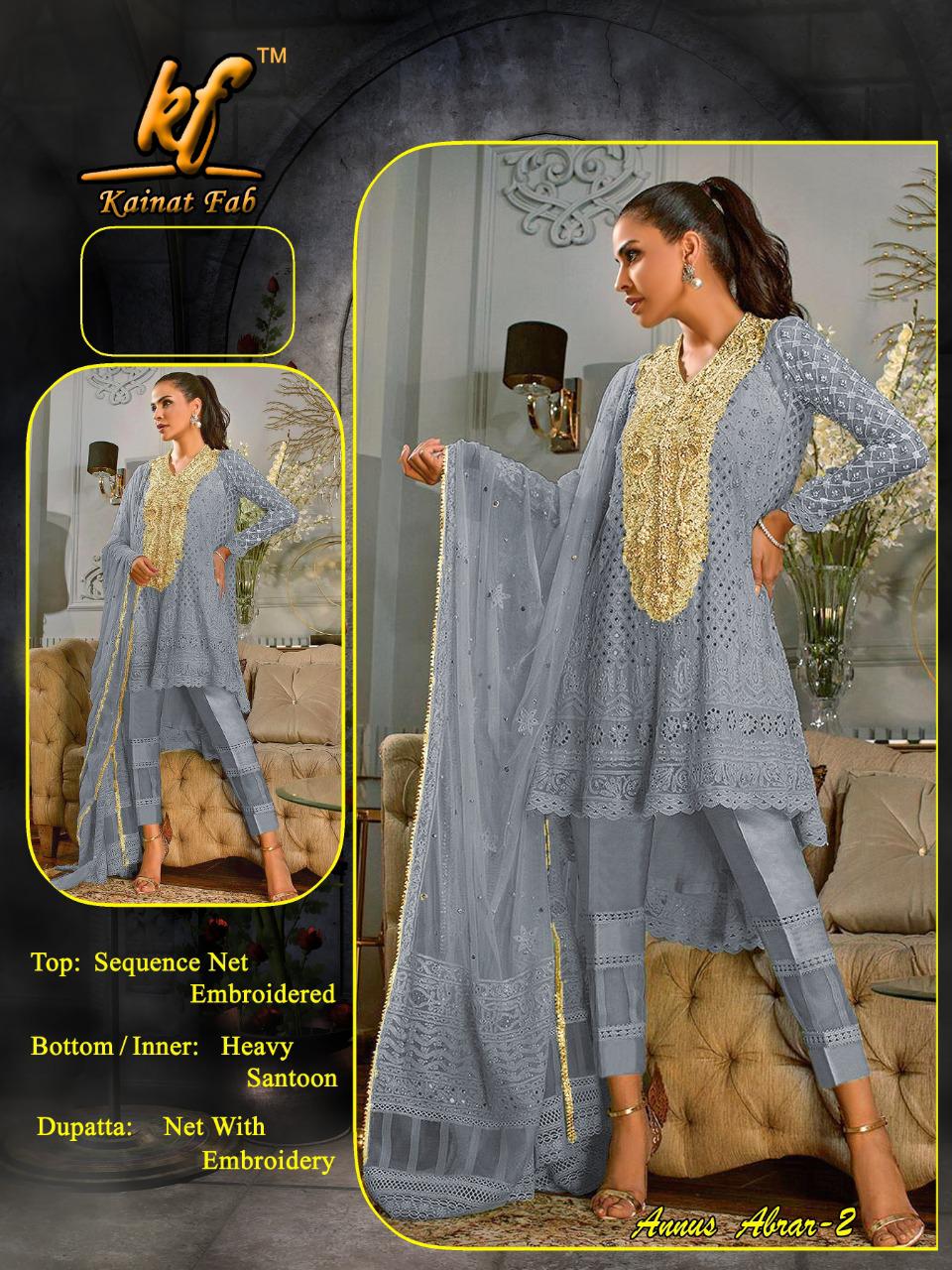 KAINAT FAB ANNUS ABRAR VOL 2 GREY IN SINGLE