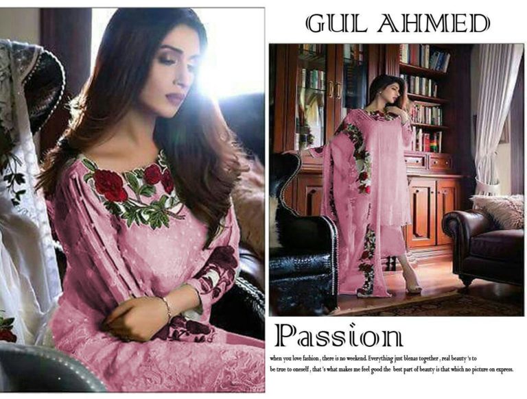 GUL AHMED PINK PAKISTANI SUITS WHOLESALER