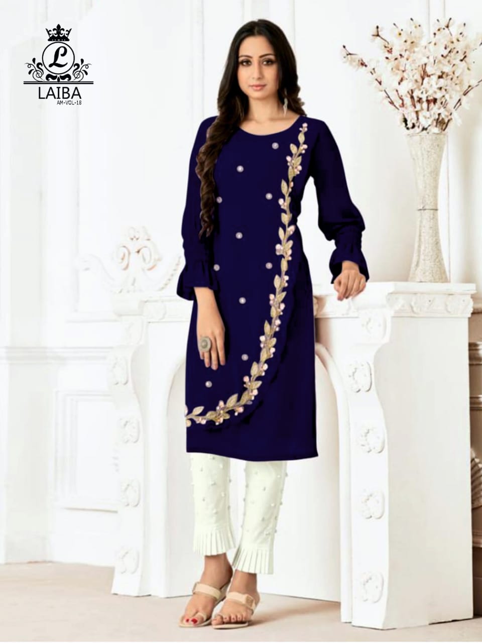 LAIBA AM VOL 18 LUXURY TUNIC WITH CIGARETTE PANTS NAVY BLUE