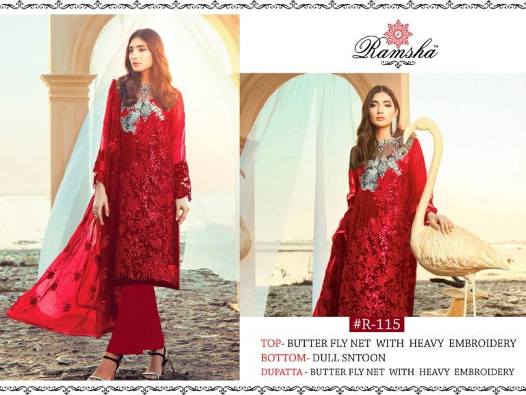 RAMSHA R 115 B RED PAKISTANI SUIT WHOLESALER