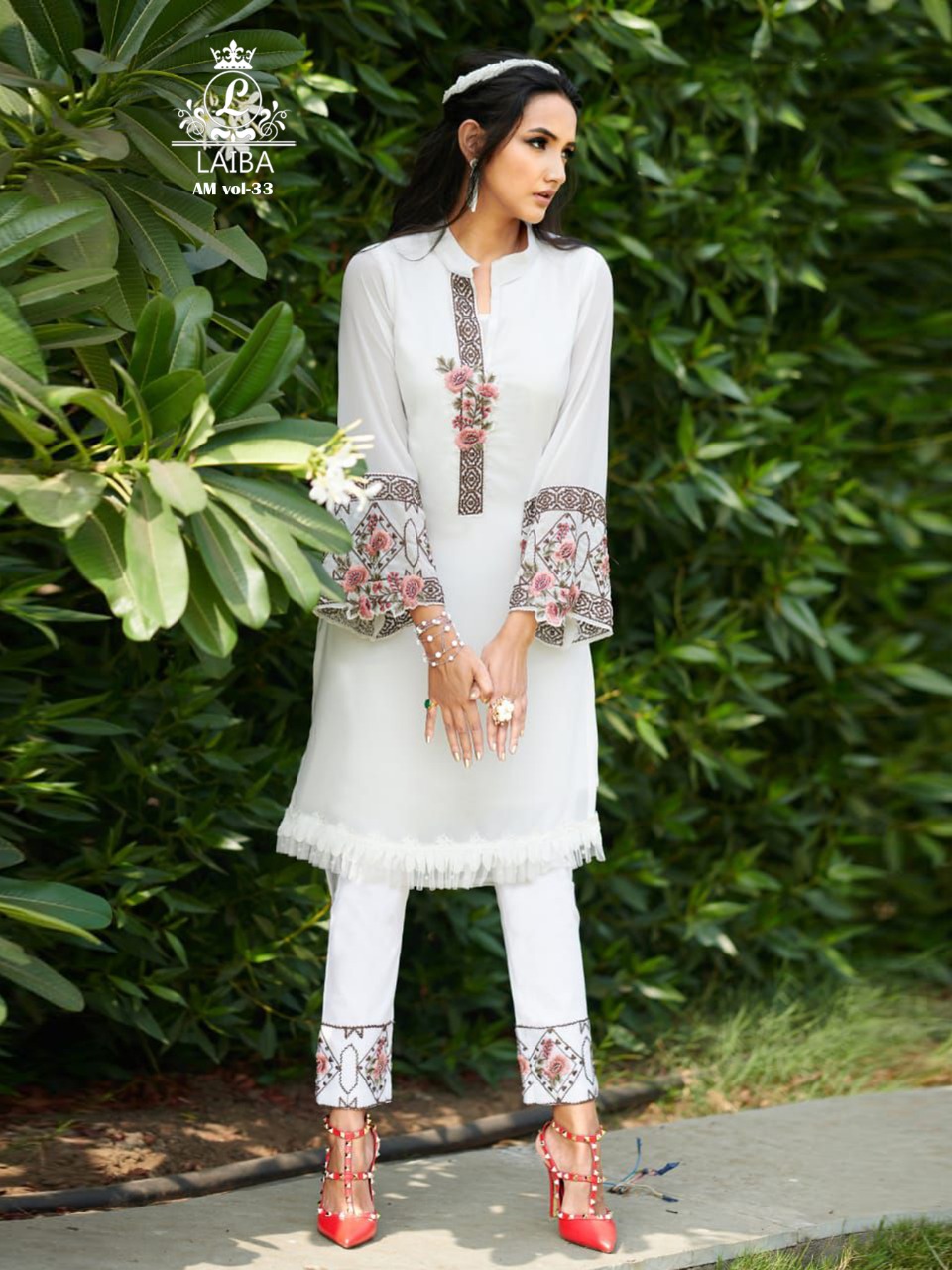 LAIBA AM VOL 33 WHITE DESIGNER TUNIC WHOLESALER