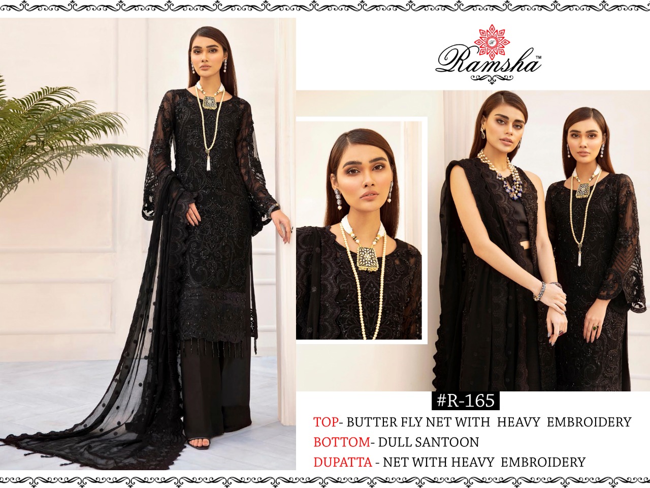 RAMSHA R 165 BLACK NET PAKISTANI SUIT WHOLESALER