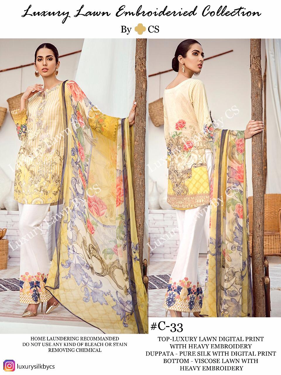 CS LUXURY LAWN C 33 WITH SILK DUPATTA WHOLESALE