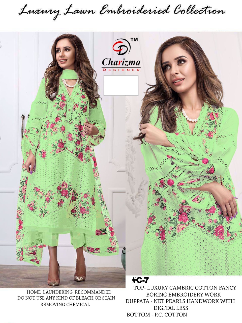 CHARIZMA DESIGNER C 7 PARROT GREEN PAKISTANI SUIT