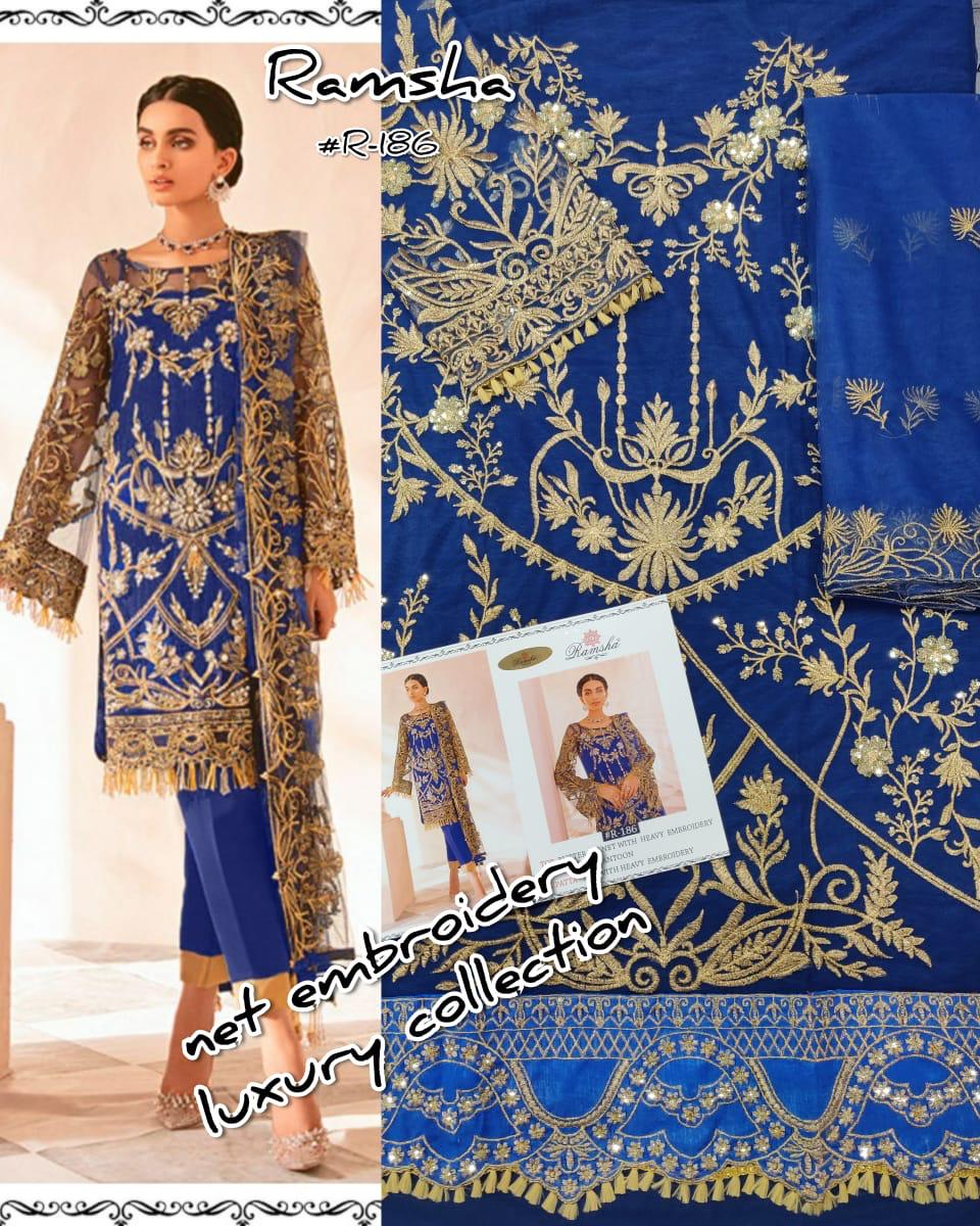 RAMSHA R 186 PAKISTANI SUITS IN SINGLE PIECE