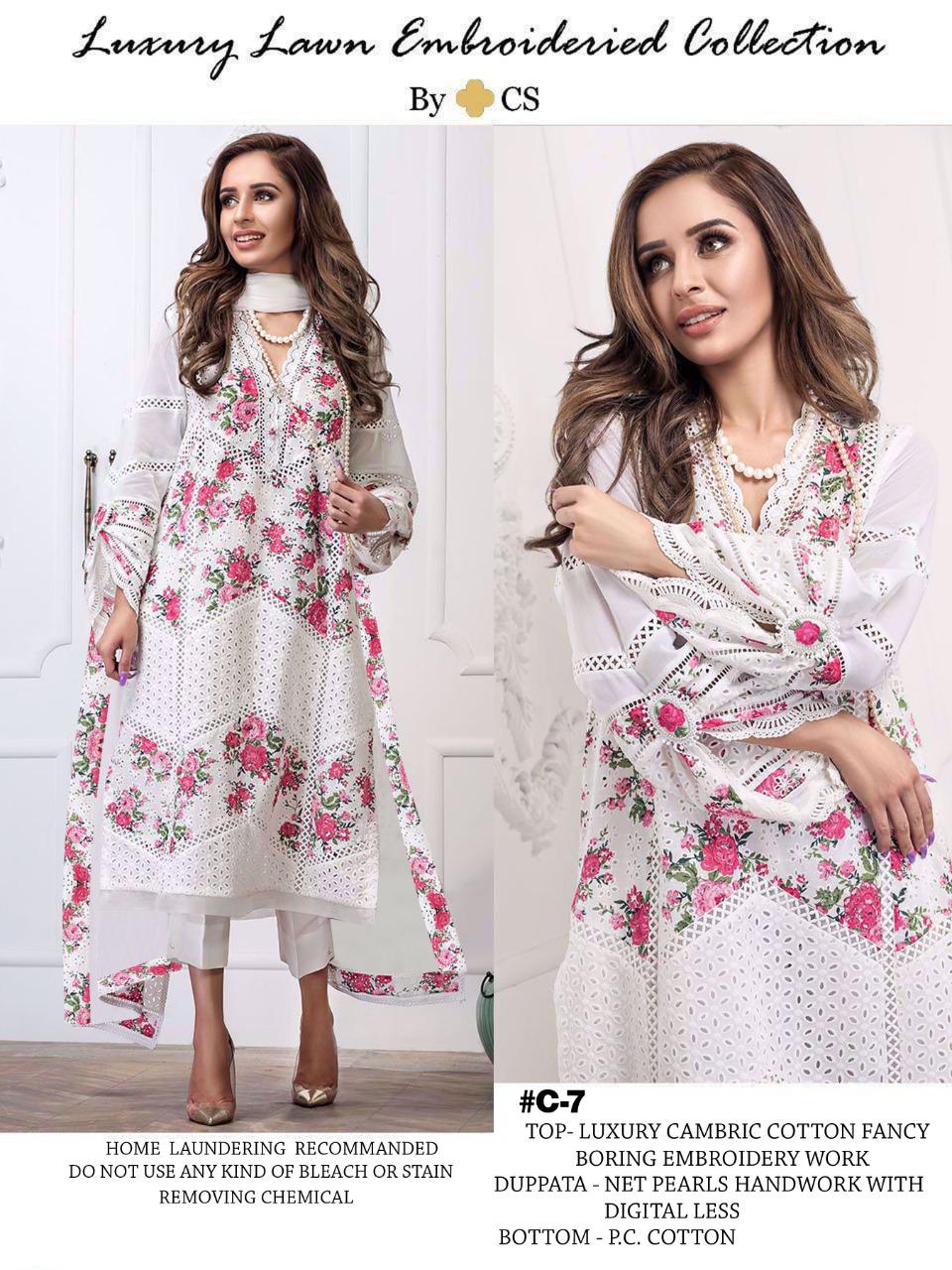 CS LUXURY LAWN C 7 WHITE COTTON SUIT