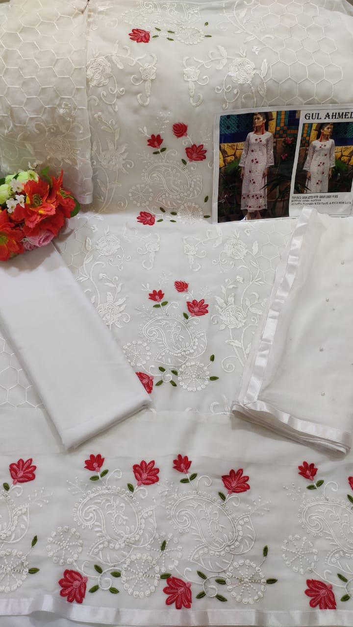 GULAHMED 03 PAKISTANI GEORGETTE WHITE SUIT