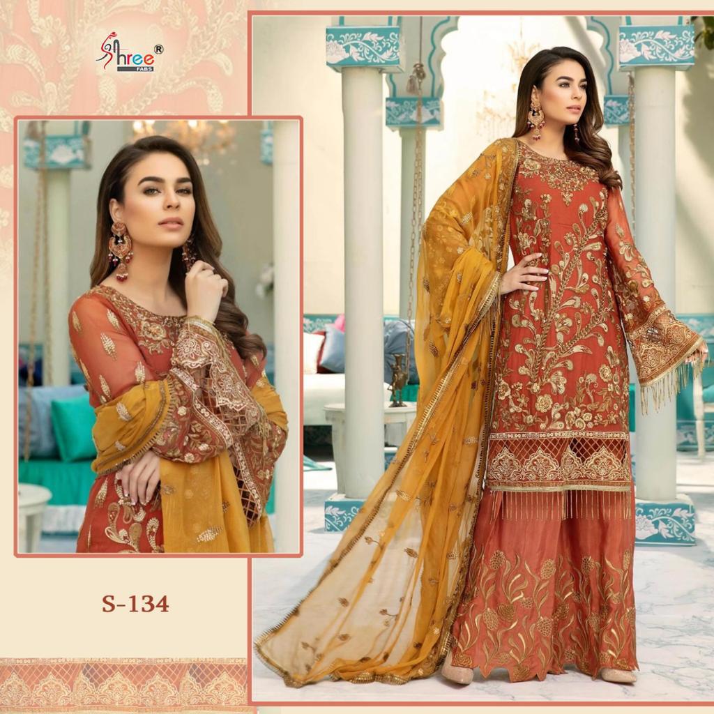 SHREE FABS S 134 PAKISTANI SUITS IN SINGLE PIECE