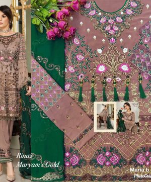 RINAZ MARYAM GOLD PAKISTANI SUIT FREE SHIPPING