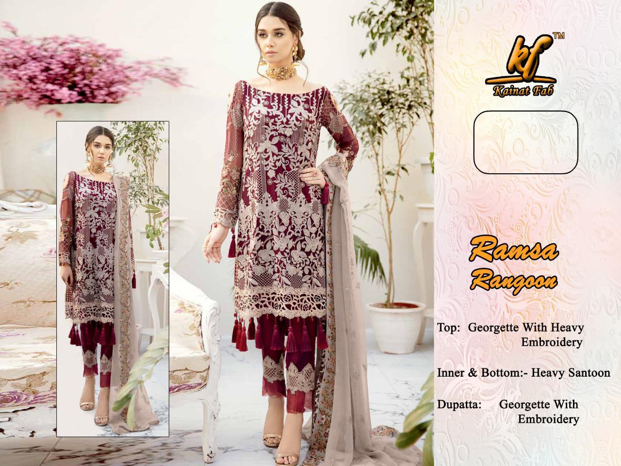 KAINAT FAB RAMSA RANGOON PAKISTANI SUITS WHOLESALER