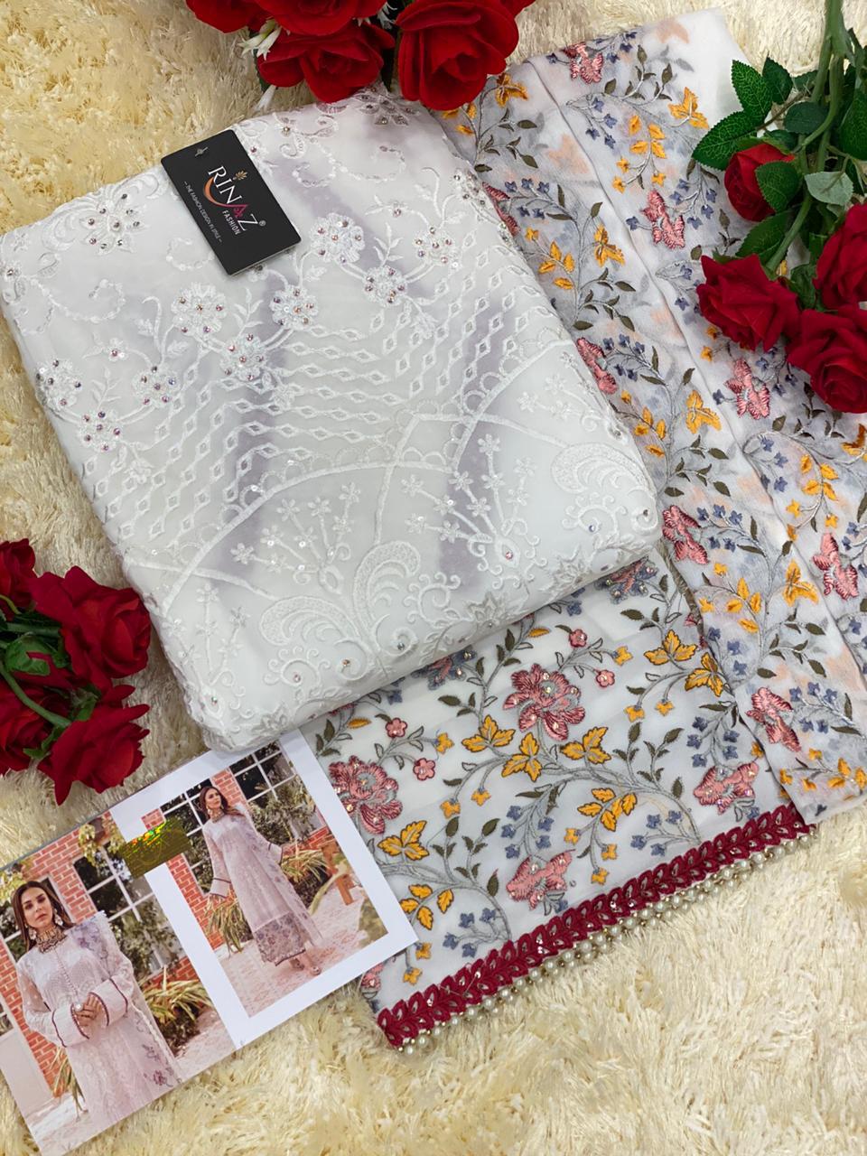 RINAZ 4504 WHITE PAKISTANI SUITS IN SINGLES