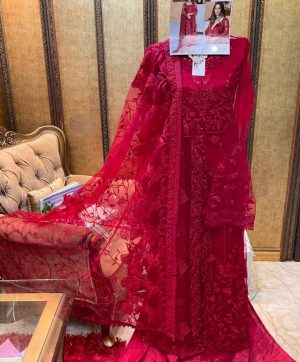 SHREE FABS S 199 RED PAKISTANI SUITS WHOLESALE