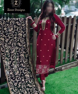 ZIAAZ DESIGNER 102 MAROON SALWAR KAMEEZ