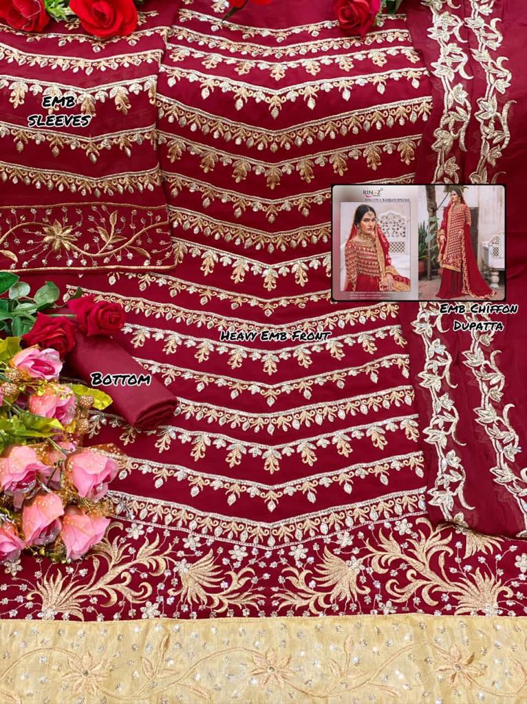 RINAZ FASHION RAMJAN 1194 A RED WHOLESALE SUITS