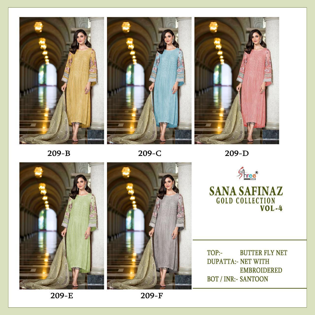 SHREE FABS 209 COLORS SANA SAFINAZ GOLD VOL 4