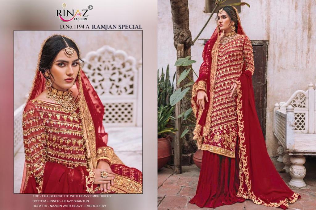 RINAZ FASHION RAMJAN 1194 A RED WHOLESALE SUITS