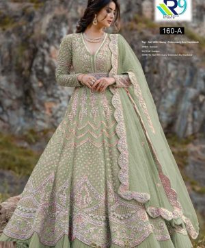 R9 DESIGNER STUDIO 160 A LIGHT GREEN SALWAR KAMEEZ