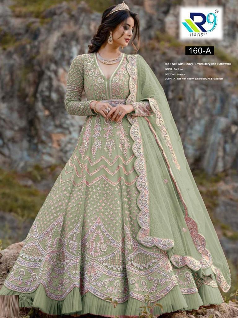 R9 DESIGNER STUDIO 160 A LIGHT GREEN SALWAR KAMEEZ