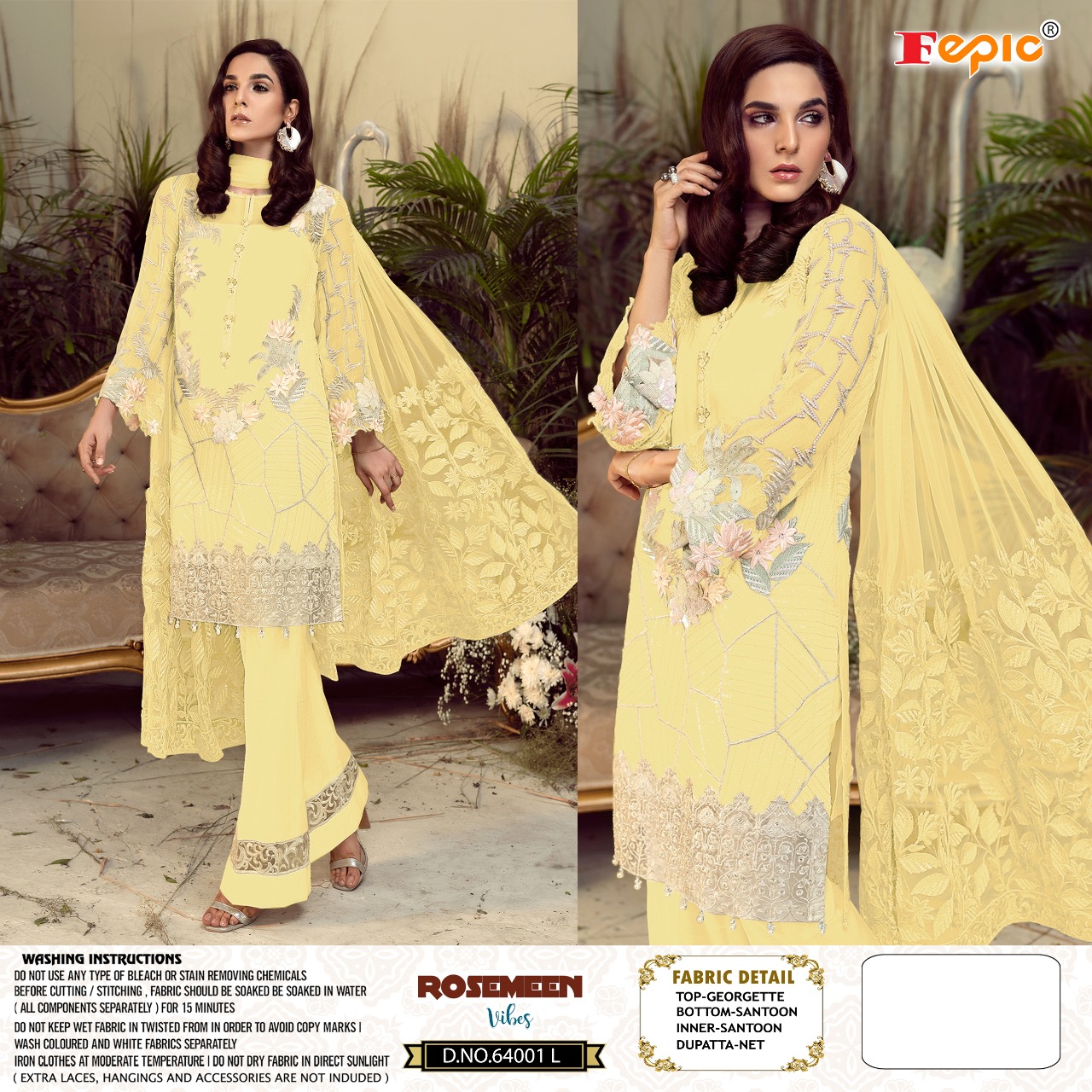 FEPIC 64001 L YELLOW PAKISTANI SALWAR KAMEEZ ONLINE