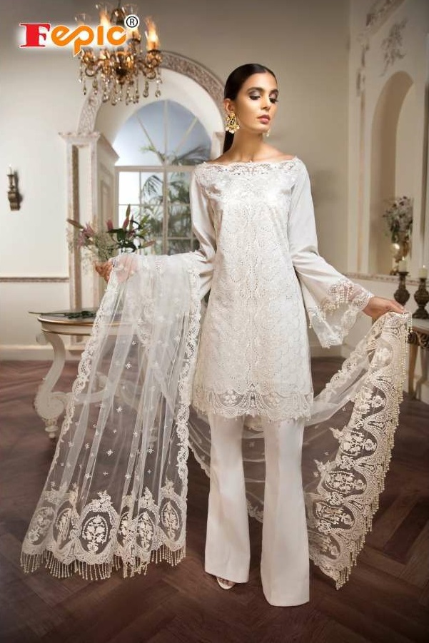 FEPIC C 1009 WHITE PAKISTANI SUITS WHOLESALER