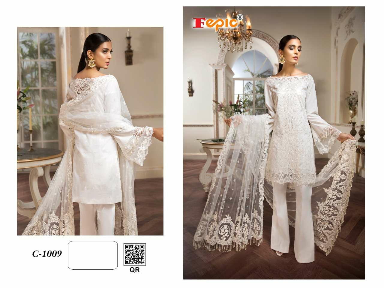 FEPIC C 1009 WHITE PAKISTANI SUITS WHOLESALER