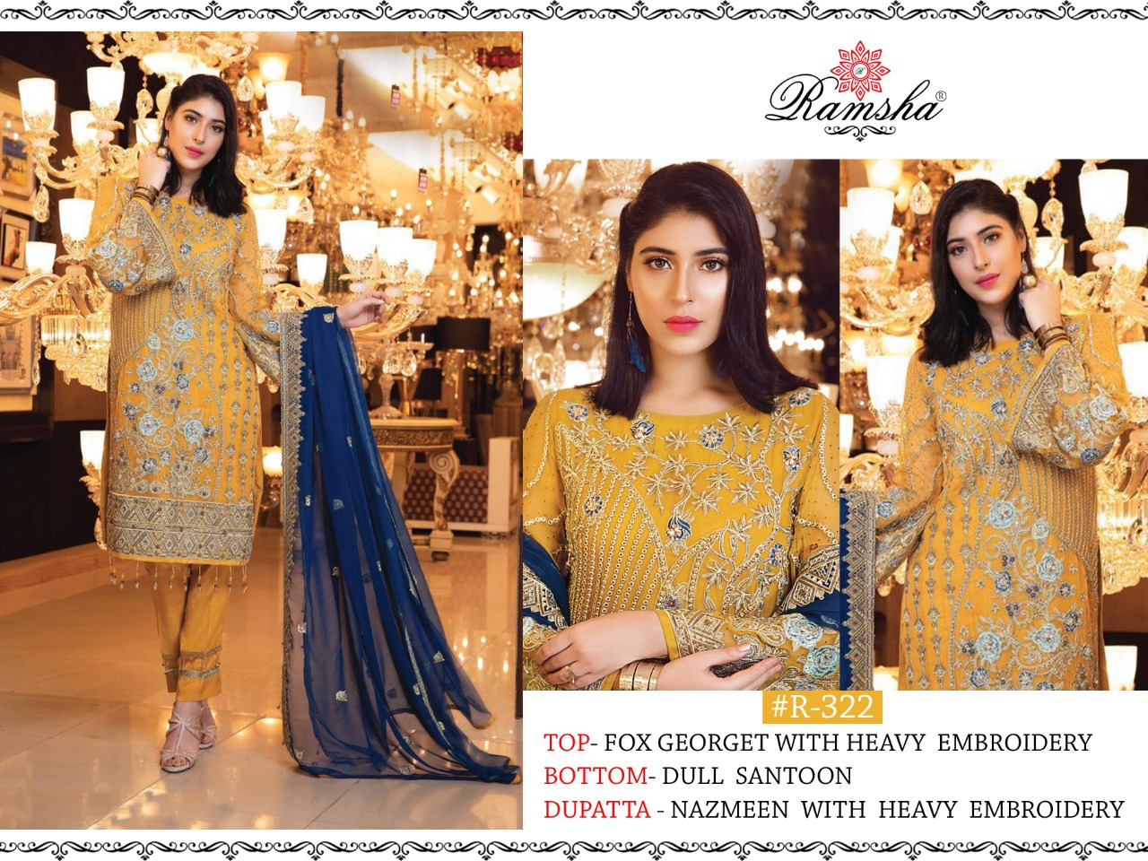 RAMSHA 322 YELLOW SALWAR KAMEEZ WHOLESALER