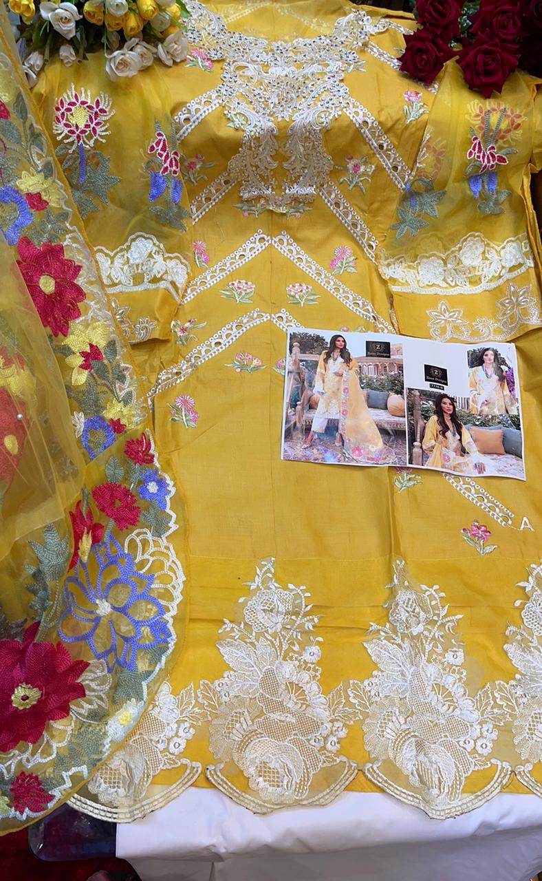 ZIAAZ DESIGNS 7776 B YELLOW COTTON SALWAR KAMEEZ