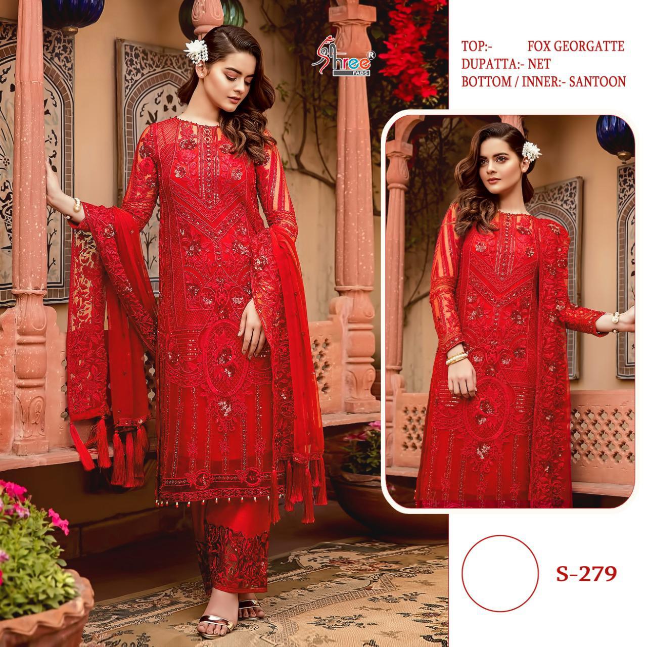 SHREE FABS S 279 RED PAKISTANI SALWAR KAMEEZ