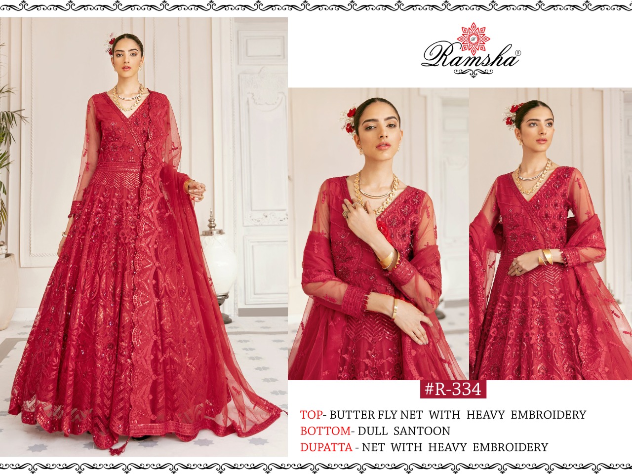 RAMSHA 334 RED SALWAR KAMEEZ WHOLESALER SURAT