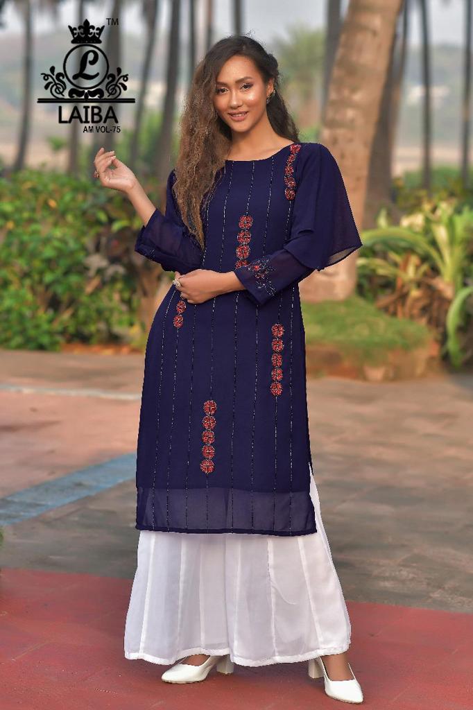 LAIBA AM VOL 75 NAVY BLUE DESIGNER TUNIC WHOLESALER