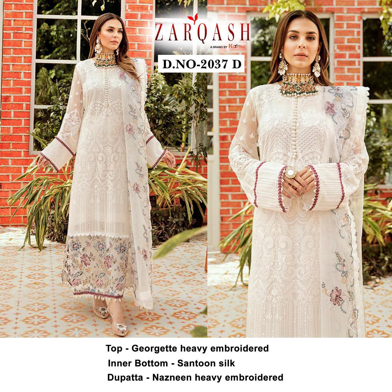 ZARQASH 2037 D WHITE SALWAR KAMEEZ WHOLESALE