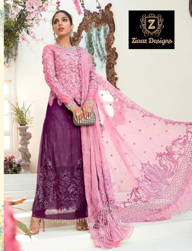 ZIAAZ DESIGNS 777 PINK WINE PAKISTANI SALWAR KAMEEZ