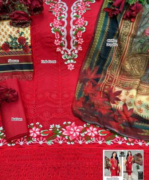 TAWAKKAL FAB NOOR CHIKANKARI RED SALWAR KAMEEZ