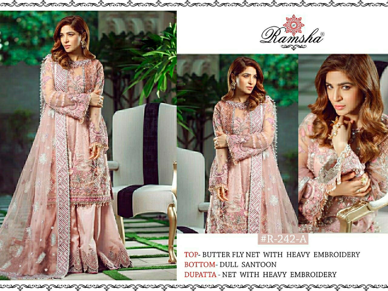 RAMSHA 242 A PINK PAKISTANI SUITS SUPPLIER SURAT