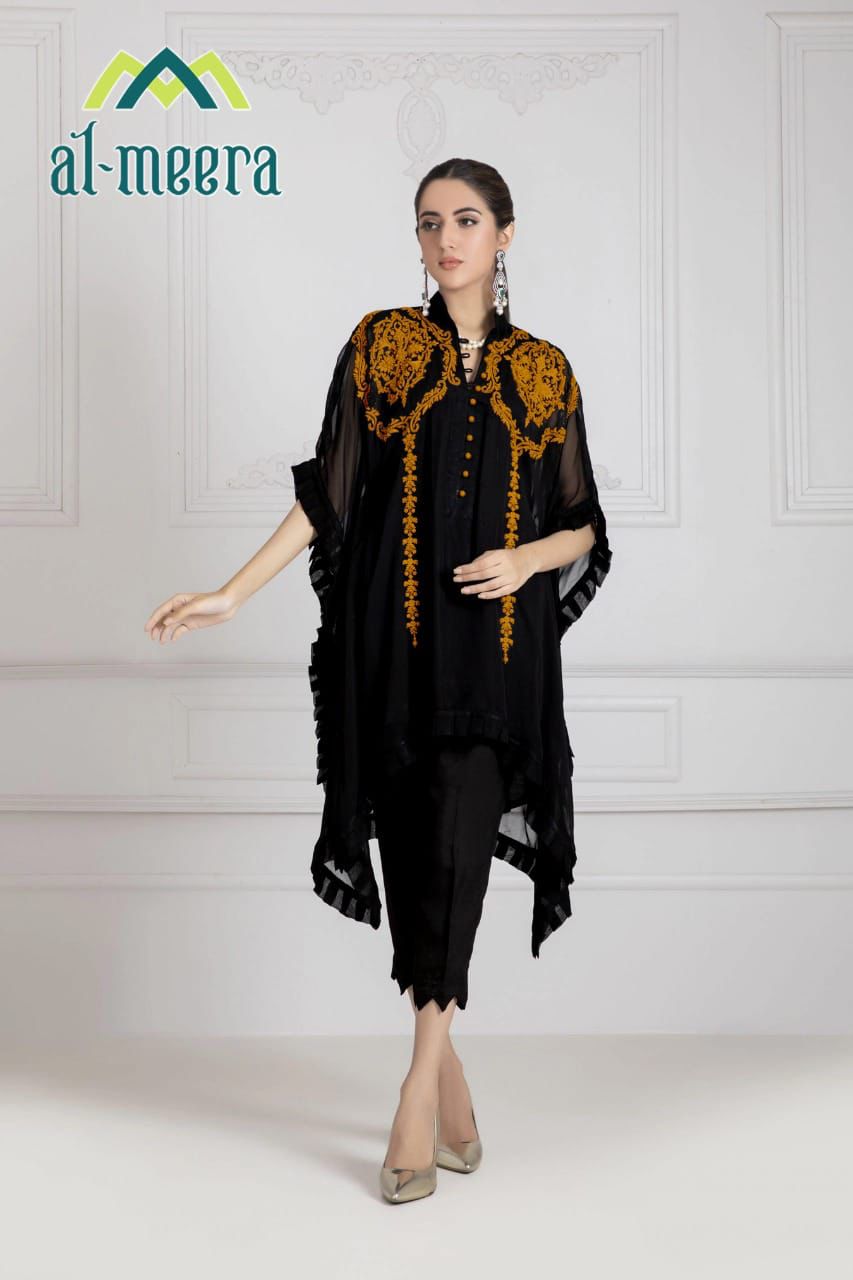 AL MEERA 1131 BLACK MUSTARD DESIGNER TUNICS WHOLESALER