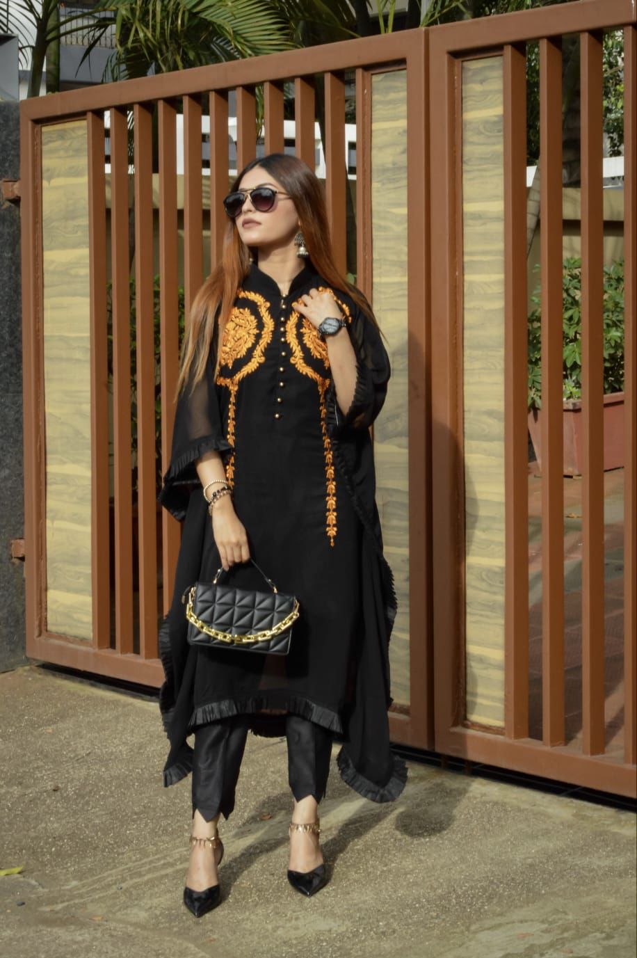 AL MEERA 1131 BLACK MUSTARD DESIGNER TUNICS WHOLESALER