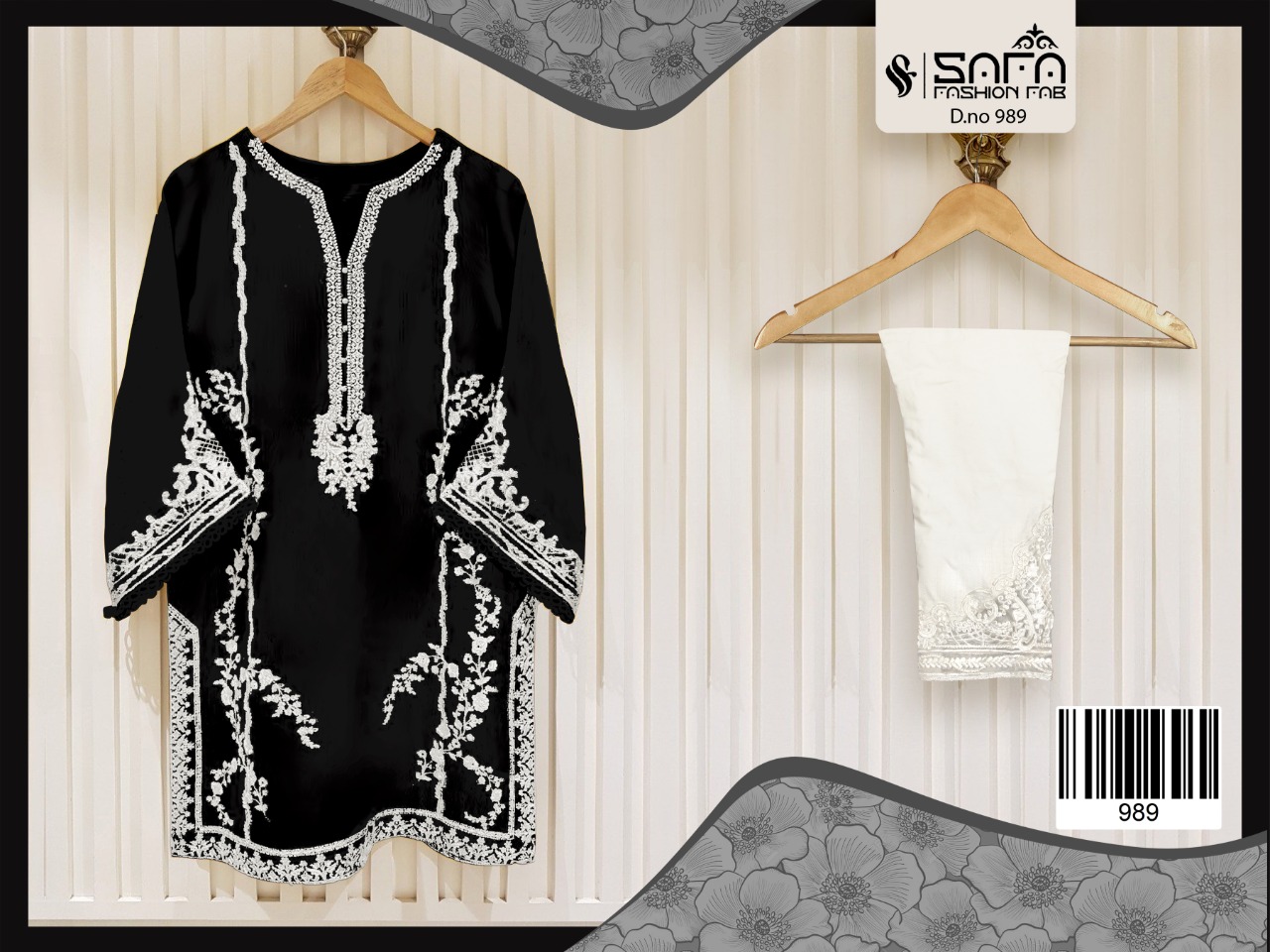 SAFA FASHION 989 BLACK DESIGNER TUNIC WITH CIGARETTE