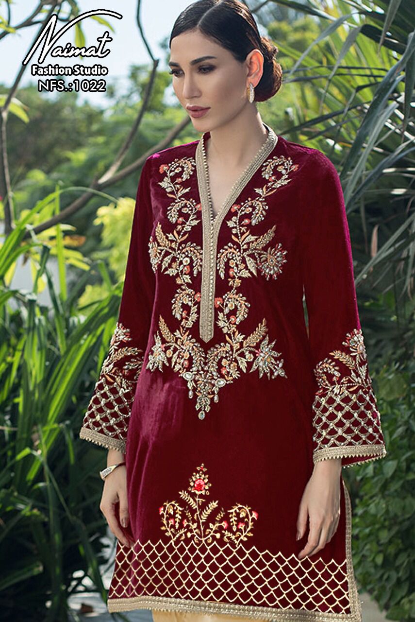 NAIMAT FASHION 1022 MAROON VELVET TUNIC WHOLESALER