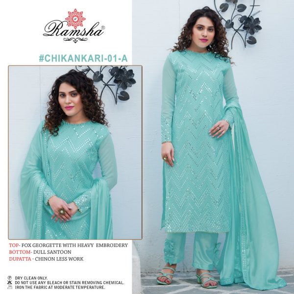 RAMSHA 01 A CHIKANKARI SALWAR KAMEEZ WHOLESAER