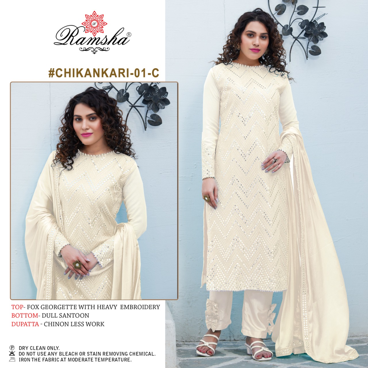 RAMSHA 01 C CHIKANKARI SALWAR KAMEEZ WHOLESAER