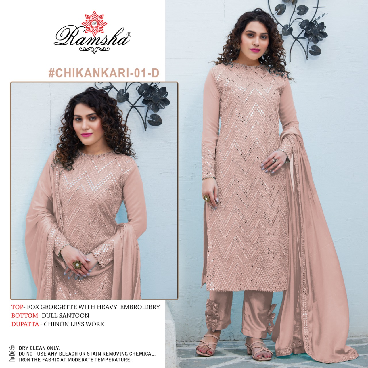 RAMSHA 01 D CHIKANKARI SALWAR KAMEEZ WHOLESAER