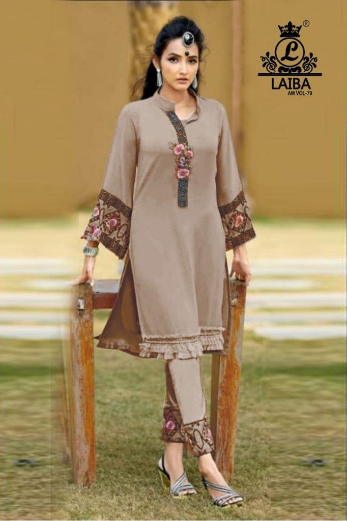 LAIBA AM VOL 79 BEIGE DESIGNER TUNIC WHOLESALER