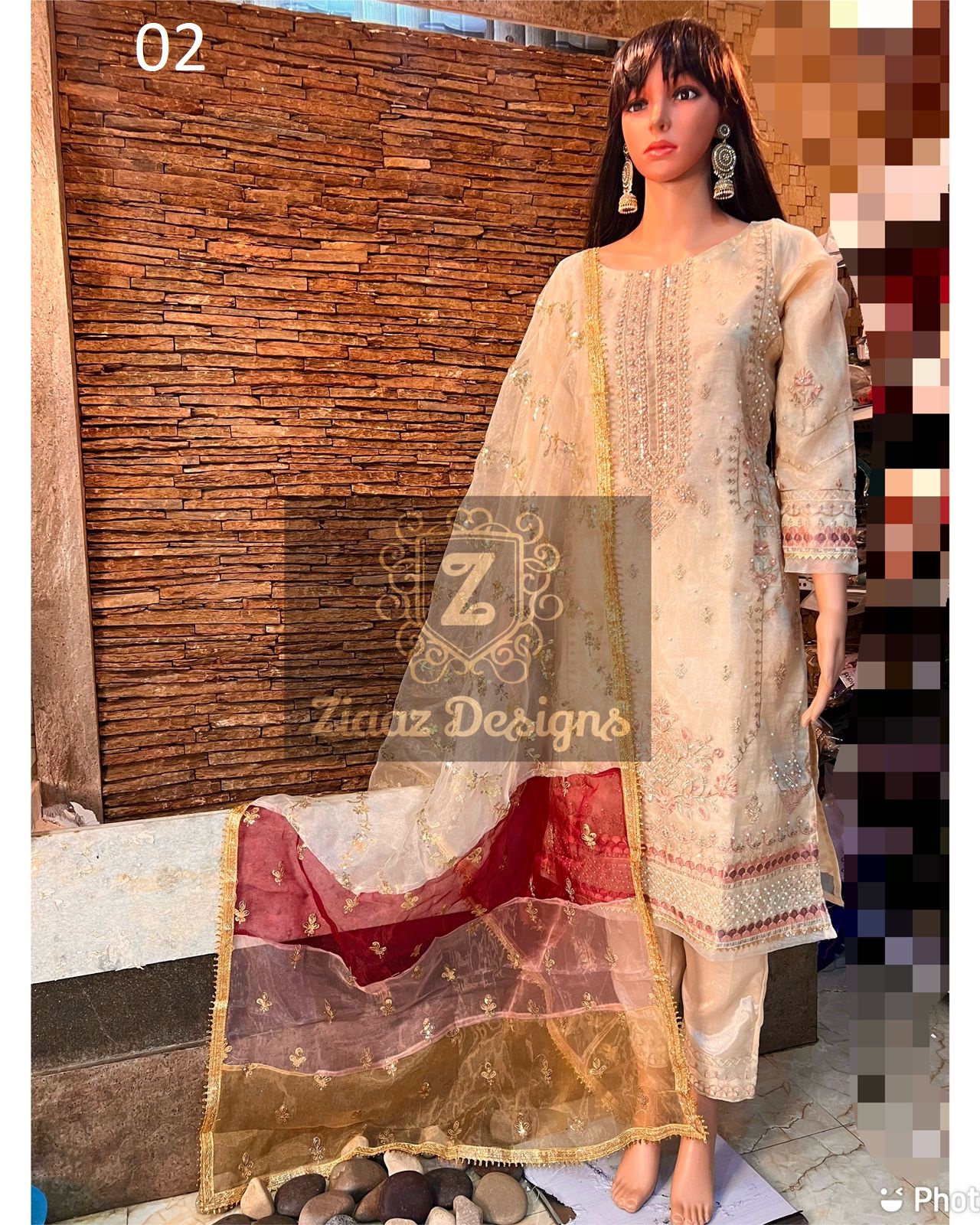 ZIAAZ NOOR 02 LIGHT BEIGE SALWAR KAMEEZ WHOLESALER