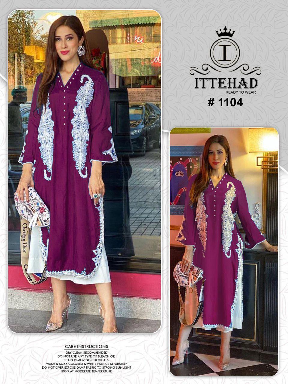 ITTEHAD 1104 WINE READYMADE TUNIC COLLECTION