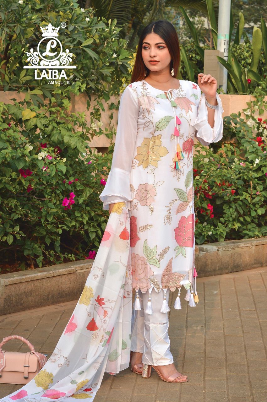 LAIBA AM VOL 110 WHITE WITH WHITE READYMADE TUNIC COLLECTION