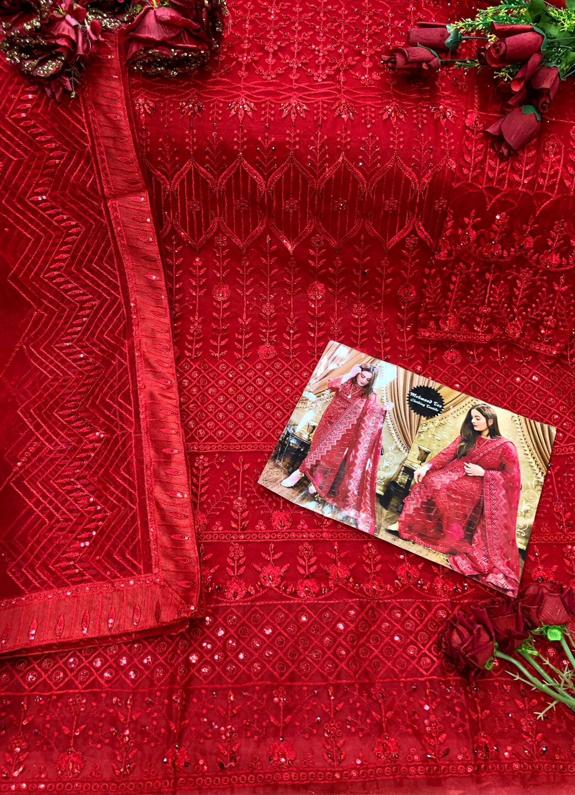 MEHMOOD TEX M 01 RED SALWAR KAMEEZ WHOLESALER