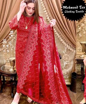 MEHMOOD TEX M 01 RED SALWAR KAMEEZ WHOLESALER